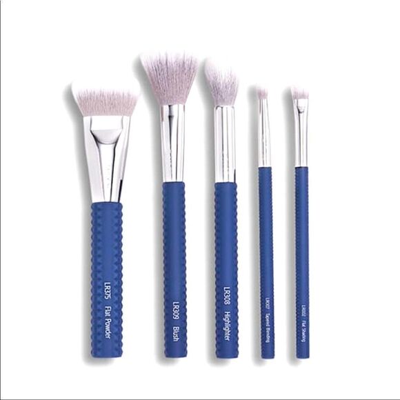 LARUCE Limited Edition 5 piece Denim Blue Makeup Brush Set - Picture 1 of 4